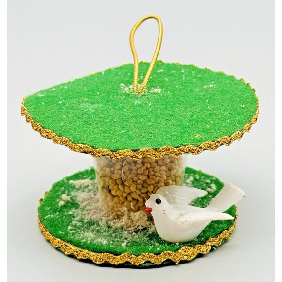 Vintage Christmas Ornament Plastic Face Santa in Sleigh Felt Bird Feeder Seeds - Picture 7 of 10